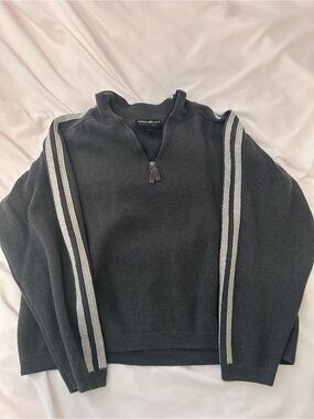 Eddie Bauer Black Half-Zip Sweater with Gray Sleeve Stripes